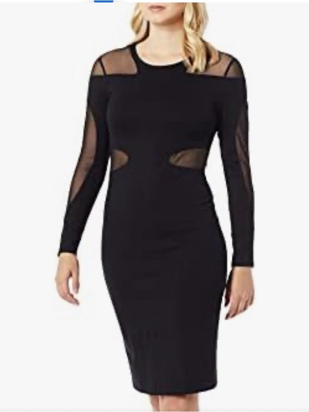 BCBGMAXAZRIA Women's Mesh Inset Bodycon Dress, Black, M, Like New